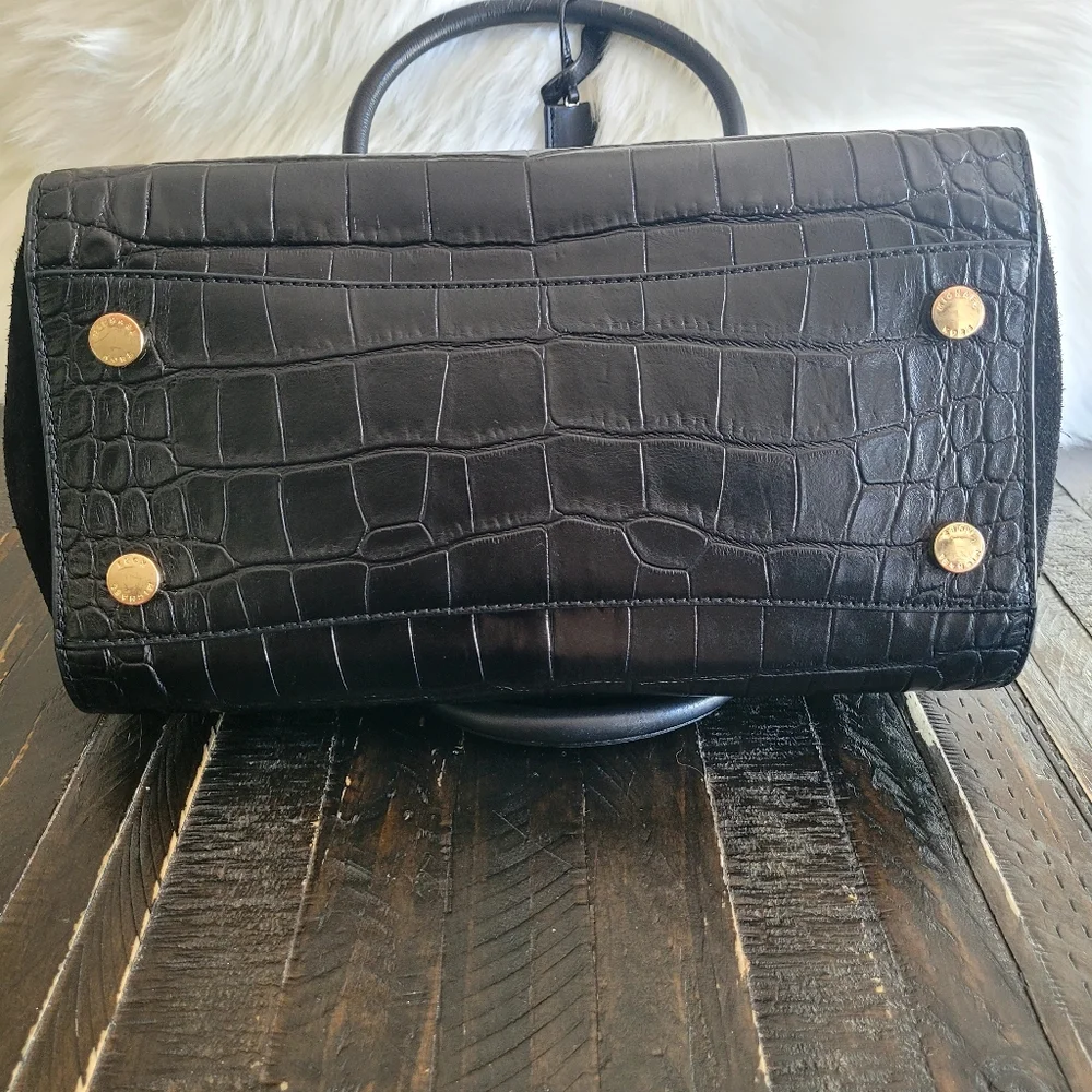 Michael Kors Black Croc Embossed Leather Tote